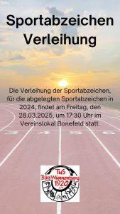 Sportabzeichenverleihung am Freitag, den 28.3. um 17:30 bei Bonefeld